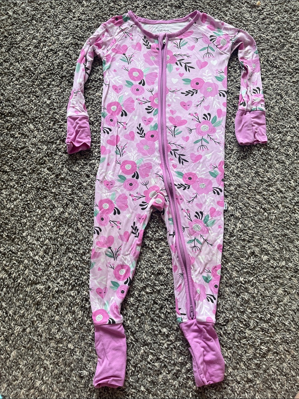 Little Sleepies Pink Floral Zip-Front One-Piece Pajamas - size 6-12 months